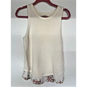 Romantic Ivory Cotton Sweater Tank Floral Hem Sleeveless Cottagecore Top S